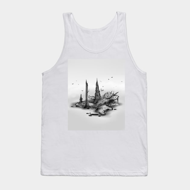 Overgrown island in the mist in the middle of the water Tank Top by 2dsandy